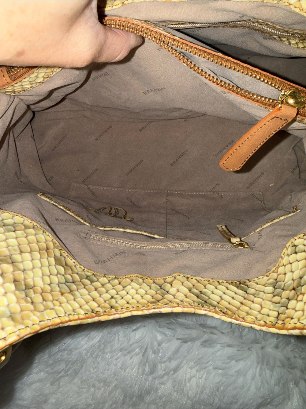 Brahmin Cream Snake-embossed Satchel - Picture 14 of 16